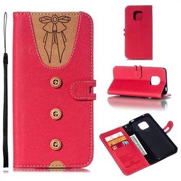 Ladies Bow Clothes Pattern Leather Wallet Phone Case for Huawei Mate 20 Pro - Red