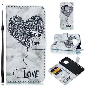 Marble Heart PU Leather Wallet Phone Case for Huawei Mate 20 Pro - Black