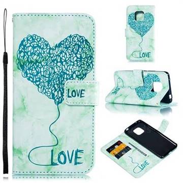 Marble Heart PU Leather Wallet Phone Case for Huawei Mate 20 Pro - Green