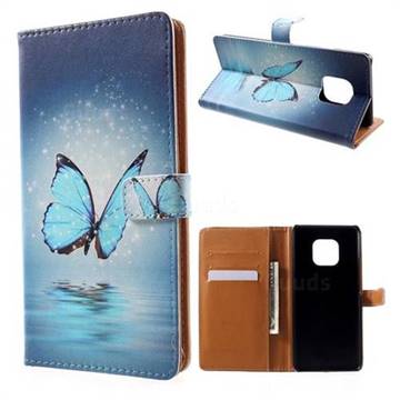 Sea Blue Butterfly Leather Wallet Case for Huawei Mate 20 Pro