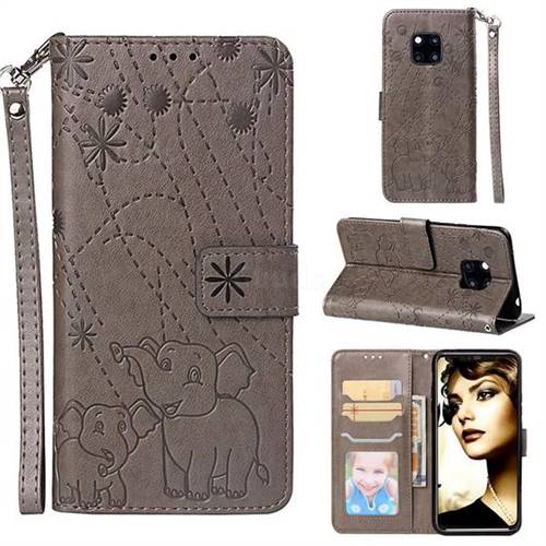 Embossing Fireworks Elephant Leather Wallet Case for Huawei Mate 20 Pro - Gray