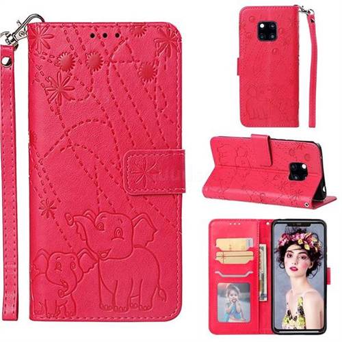 Embossing Fireworks Elephant Leather Wallet Case for Huawei Mate 20 Pro - Red