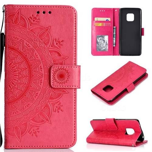Intricate Embossing Datura Leather Wallet Case for Huawei Mate 20 Pro - Rose Red