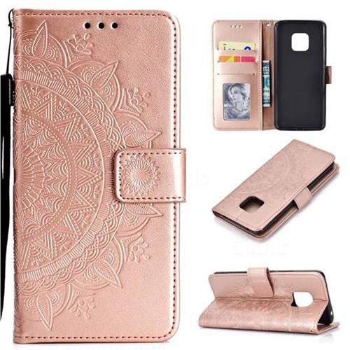 Intricate Embossing Datura Leather Wallet Case for Huawei Mate 20 Pro - Rose Gold