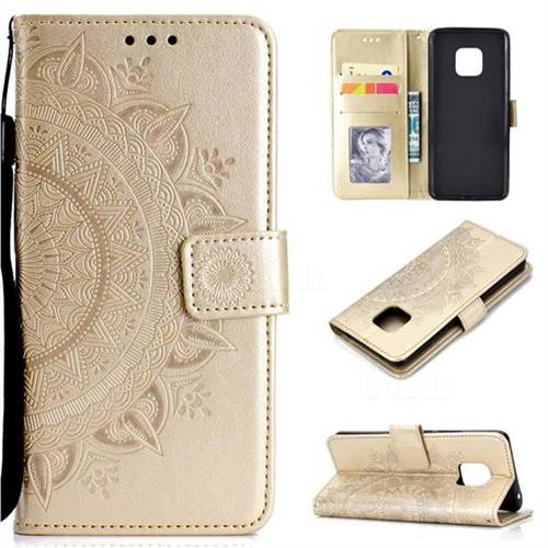 Intricate Embossing Datura Leather Wallet Case for Huawei Mate 20 Pro - Golden