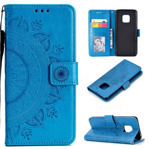 Intricate Embossing Datura Leather Wallet Case for Huawei Mate 20 Pro - Blue