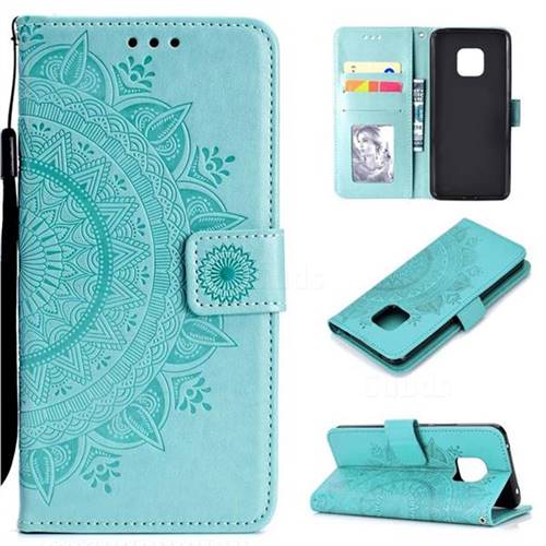 Intricate Embossing Datura Leather Wallet Case for Huawei Mate 20 Pro - Mint Green
