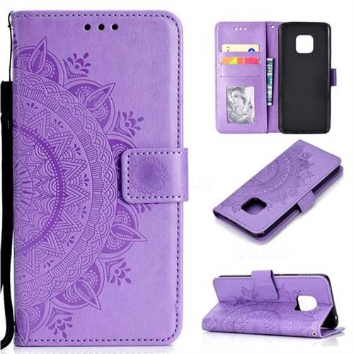 Intricate Embossing Datura Leather Wallet Case for Huawei Mate 20 Pro - Purple