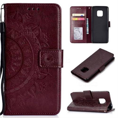 Intricate Embossing Datura Leather Wallet Case for Huawei Mate 20 Pro - Brown