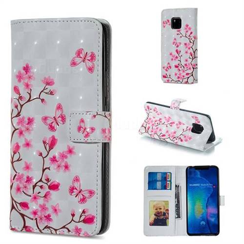 Butterfly Sakura Flower 3D Painted Leather Phone Wallet Case for Huawei Mate 20 Pro