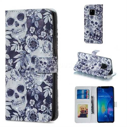 Skull Flower 3D Painted Leather Phone Wallet Case for Huawei Mate 20 Pro