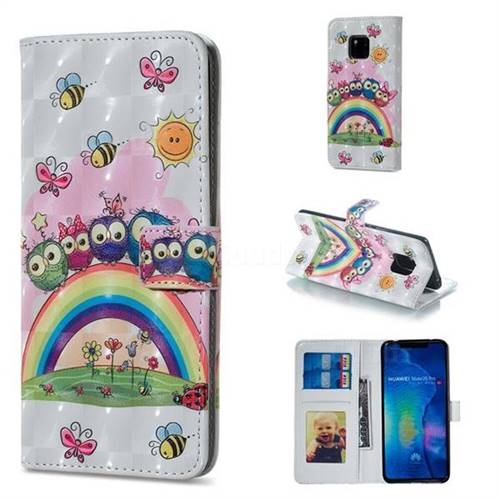 Rainbow Owl Family 3D Painted Leather Phone Wallet Case for Huawei Mate 20 Pro