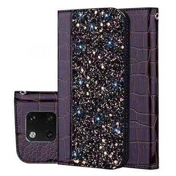 Shiny Crocodile Pattern Stitching Magnetic Closure Flip Holster Shockproof Phone Case for Huawei Mate 20 Pro - Black Brown