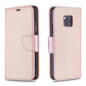 Classic Luxury Litchi Leather Phone Wallet Case for Huawei Mate 20 Pro - Golden