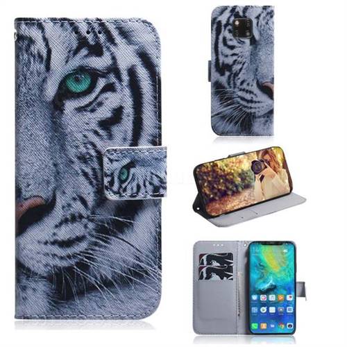 White Tiger PU Leather Wallet Case for Huawei Mate 20 Pro