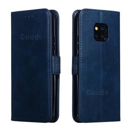 Retro Classic Calf Pattern Leather Wallet Phone Case for Huawei Mate 20 Pro - Blue