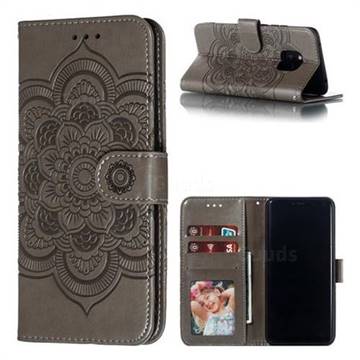 Intricate Embossing Datura Solar Leather Wallet Case for Huawei Mate 20 Pro - Gray