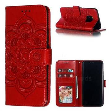 Intricate Embossing Datura Solar Leather Wallet Case for Huawei Mate 20 Pro - Red