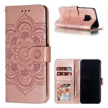 Intricate Embossing Datura Solar Leather Wallet Case for Huawei Mate 20 Pro - Rose Gold