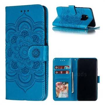 Intricate Embossing Datura Solar Leather Wallet Case for Huawei Mate 20 Pro - Blue