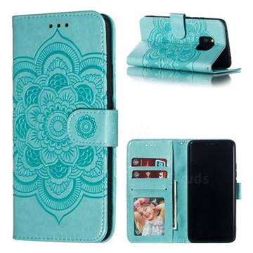 Intricate Embossing Datura Solar Leather Wallet Case for Huawei Mate 20 Pro - Green