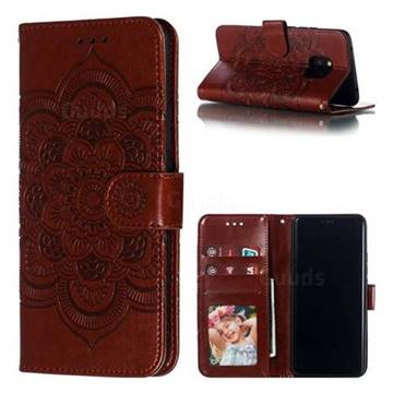 Intricate Embossing Datura Solar Leather Wallet Case for Huawei Mate 20 Pro - Brown