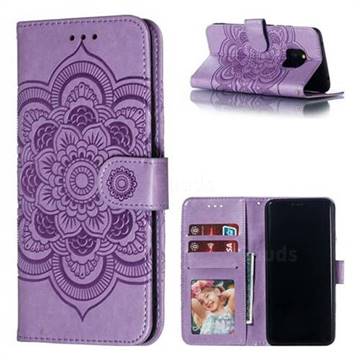 Intricate Embossing Datura Solar Leather Wallet Case for Huawei Mate 20 Pro - Purple