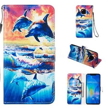 Couple Dolphin Smooth Leather Phone Wallet Case for Huawei Mate 20 Pro