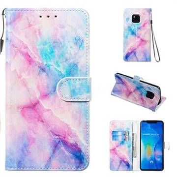 Blue Pink Marble Smooth Leather Phone Wallet Case for Huawei Mate 20 Pro