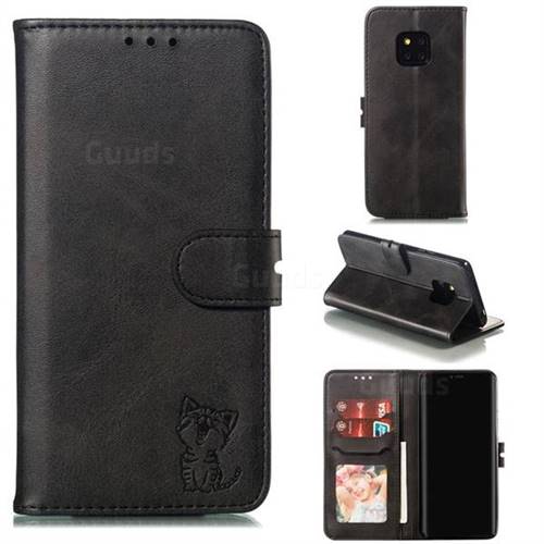 Embossing Happy Cat Leather Wallet Case for Huawei Mate 20 Pro - Black