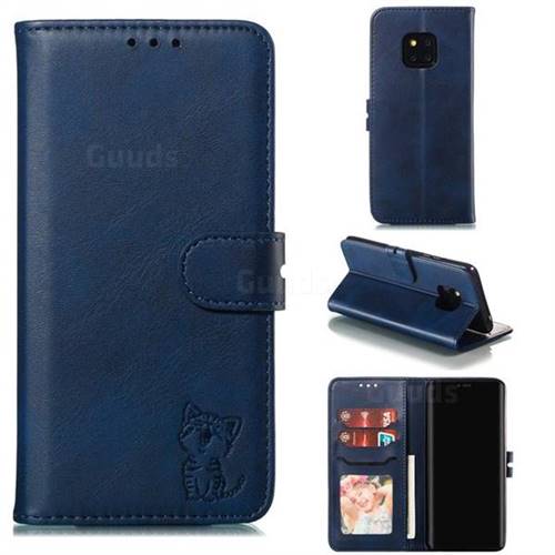 Embossing Happy Cat Leather Wallet Case for Huawei Mate 20 Pro - Blue