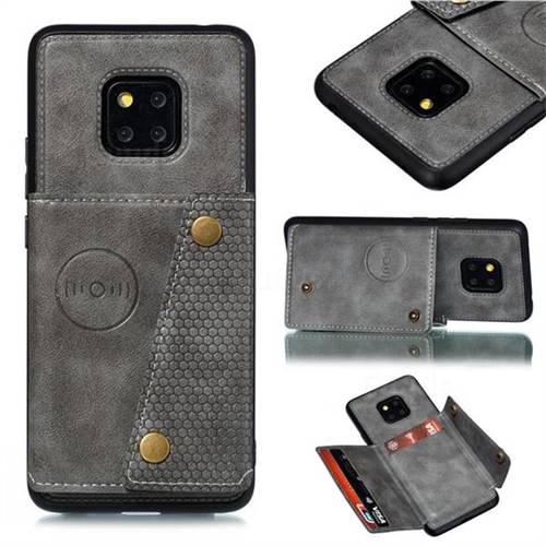 Retro Multifunction Card Slots Stand Leather Coated Phone Back Cover for Huawei Mate 20 Pro - Gray