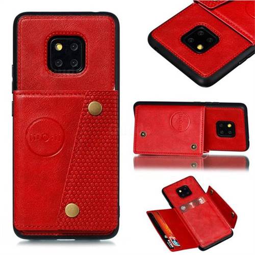 Retro Multifunction Card Slots Stand Leather Coated Phone Back Cover for Huawei Mate 20 Pro - Red