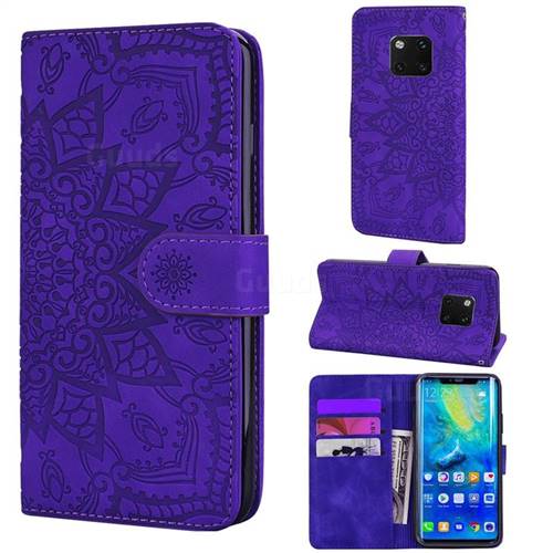 Retro Embossing Mandala Flower Leather Wallet Case for Huawei Mate 20 Pro - Purple
