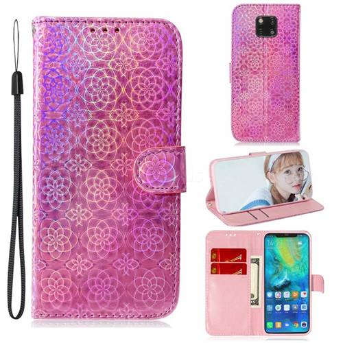 Laser Circle Shining Leather Wallet Phone Case for Huawei Mate 20 Pro - Pink