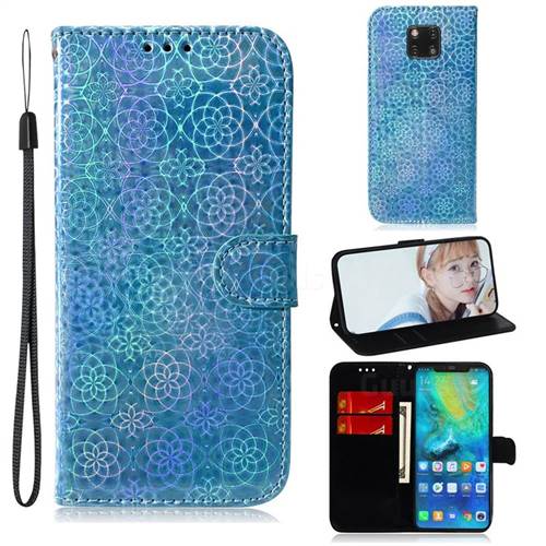 Laser Circle Shining Leather Wallet Phone Case for Huawei Mate 20 Pro - Blue