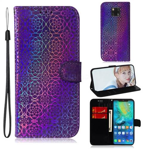 Laser Circle Shining Leather Wallet Phone Case for Huawei Mate 20 Pro - Purple