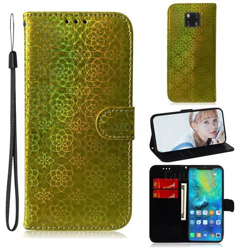Laser Circle Shining Leather Wallet Phone Case for Huawei Mate 20 Pro - Golden