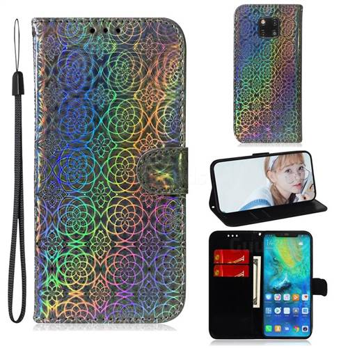 Laser Circle Shining Leather Wallet Phone Case for Huawei Mate 20 Pro - Silver