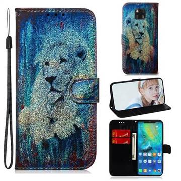 White Lion Laser Shining Leather Wallet Phone Case for Huawei Mate 20 Pro