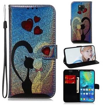 Love Cat Laser Shining Leather Wallet Phone Case for Huawei Mate 20 Pro