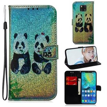 Two Pandas Laser Shining Leather Wallet Phone Case for Huawei Mate 20 Pro