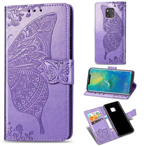 Embossing Mandala Flower Butterfly Leather Wallet Case for Huawei Mate 20 Pro - Light Purple