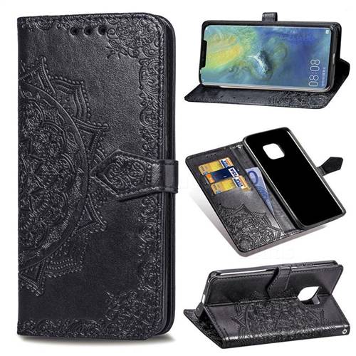 Embossing Imprint Mandala Flower Leather Wallet Case for Huawei Mate 20 Pro - Black