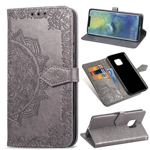 Embossing Imprint Mandala Flower Leather Wallet Case for Huawei Mate 20 Pro - Gray