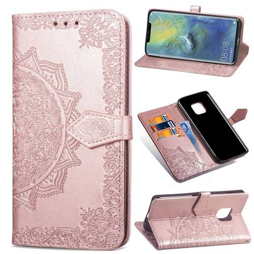 Embossing Imprint Mandala Flower Leather Wallet Case for Huawei Mate 20 Pro - Rose Gold