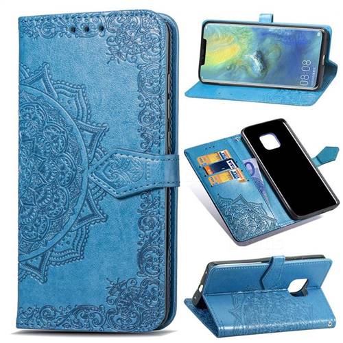 Embossing Imprint Mandala Flower Leather Wallet Case for Huawei Mate 20 Pro - Blue