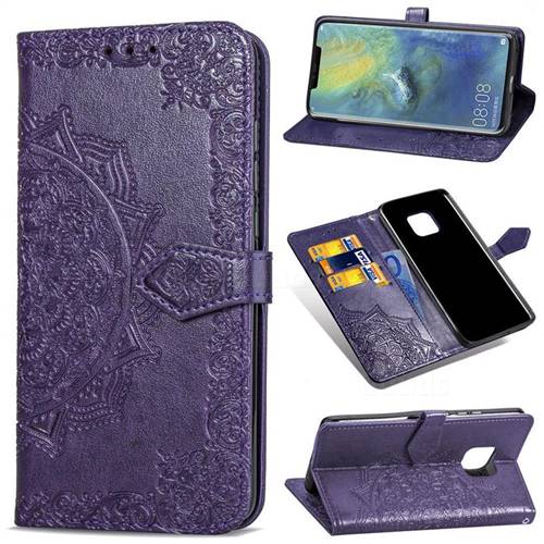 Embossing Imprint Mandala Flower Leather Wallet Case for Huawei Mate 20 Pro - Purple