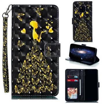 Golden Butterfly Girl 3D Painted Leather Phone Wallet Case for Huawei Mate 20 Pro