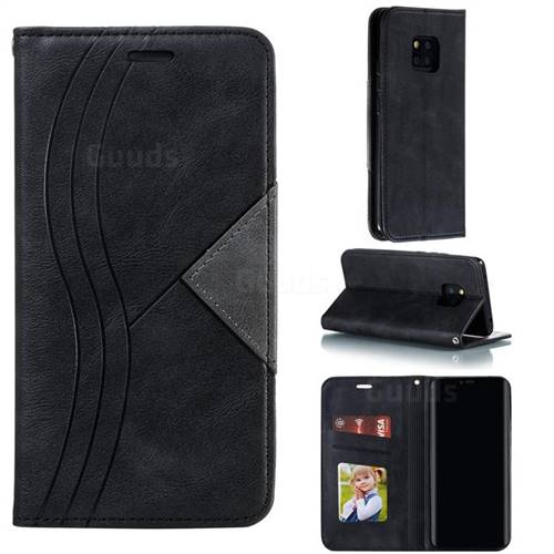 Retro S Streak Magnetic Leather Wallet Phone Case for Huawei Mate 20 Pro - Black